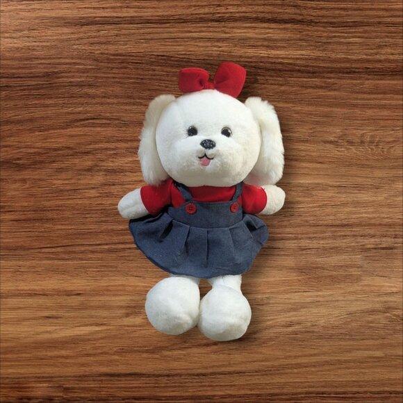 White Plush Dog Toy In Dress & Bow 14" stuffed animal XIMISO - Picture 1 of 10